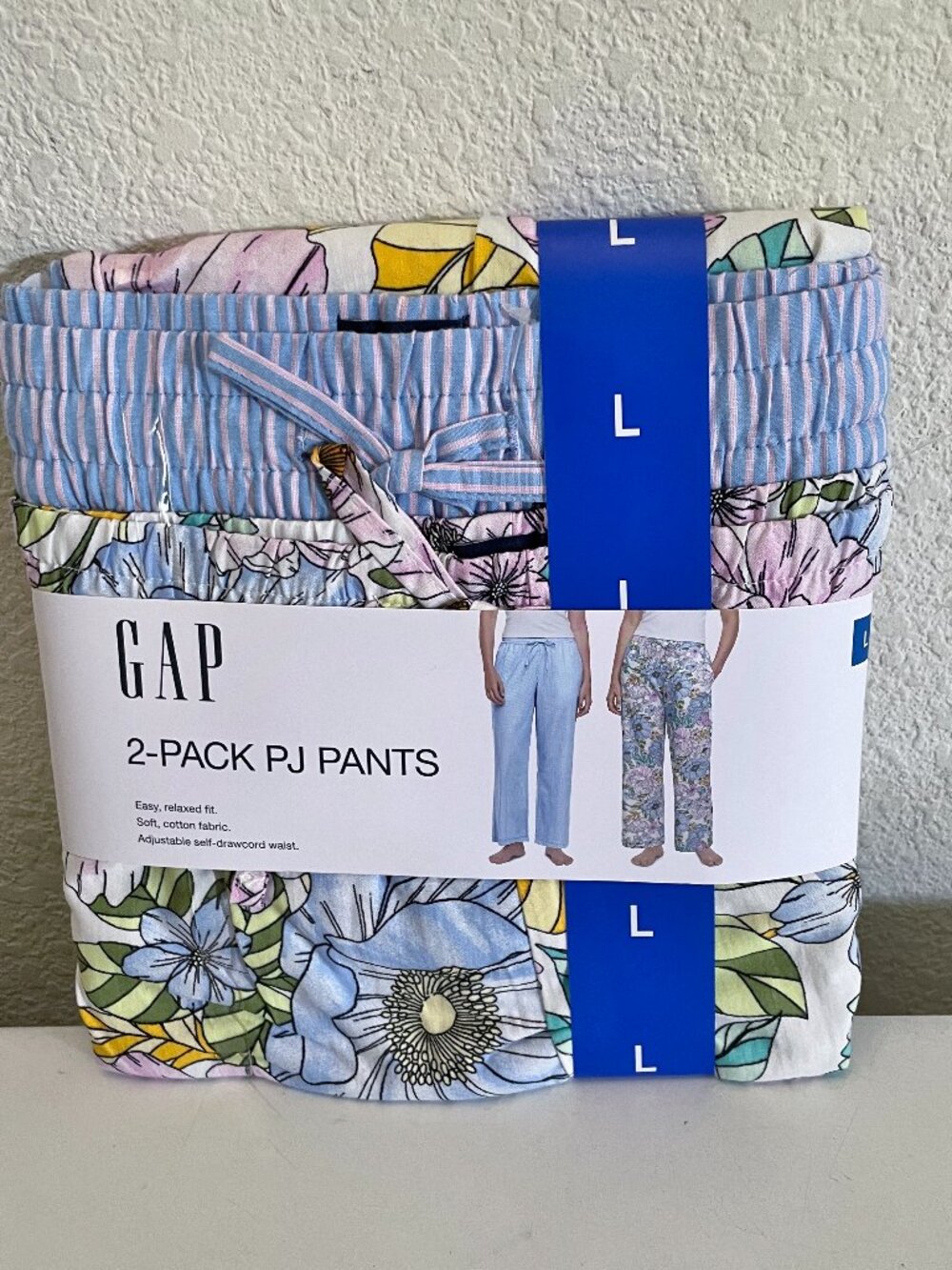 NEW GAP Womens 2 Pack Cotton PJ Pants L NWT Stripe Floral Blue Pajama - Picture 4 of 8